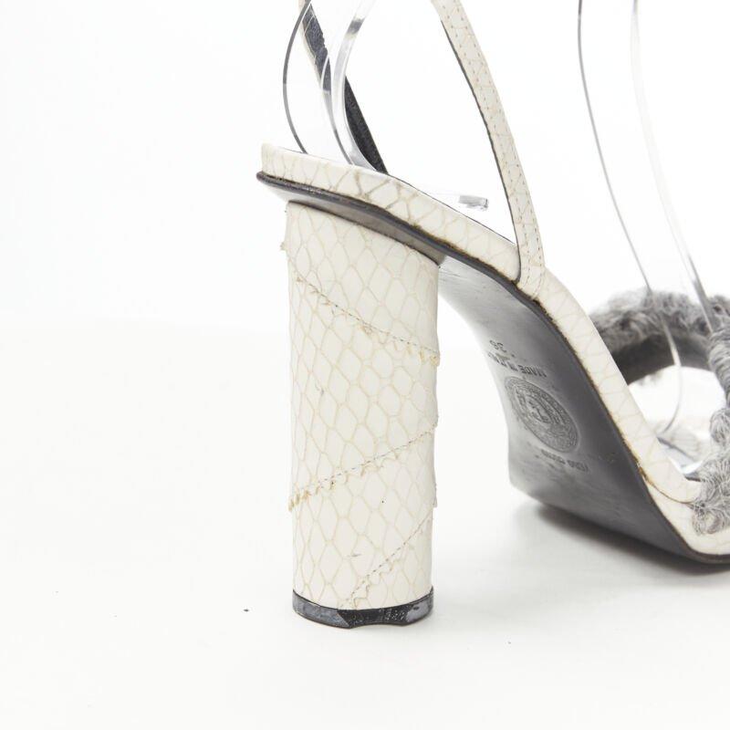 vintage GIANNI VERSACE white grey shearling ankle strap cone heel sandal EU36 For Sale 4