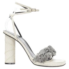vintage GIANNI VERSACE white grey shearling ankle strap cone heel sandal EU36