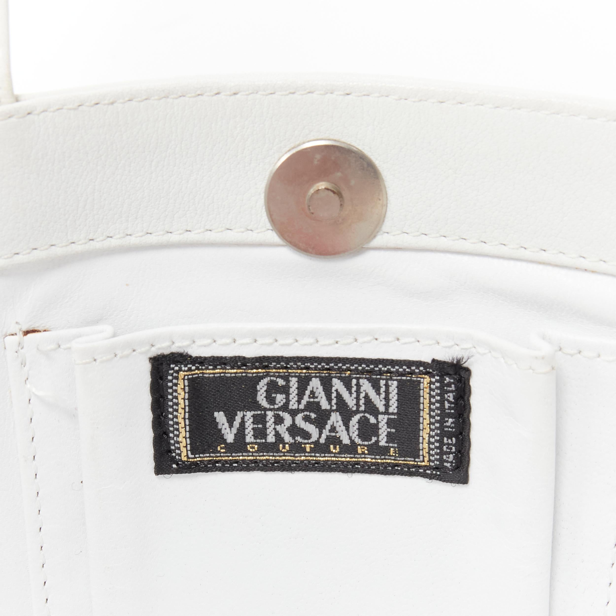vintage GIANNI VERSACE white leather silver Medusa top handle flared basket bag 6