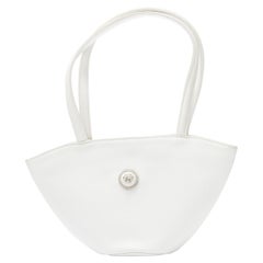 vintage GIANNI VERSACE white leather silver Medusa top handle flared basket bag