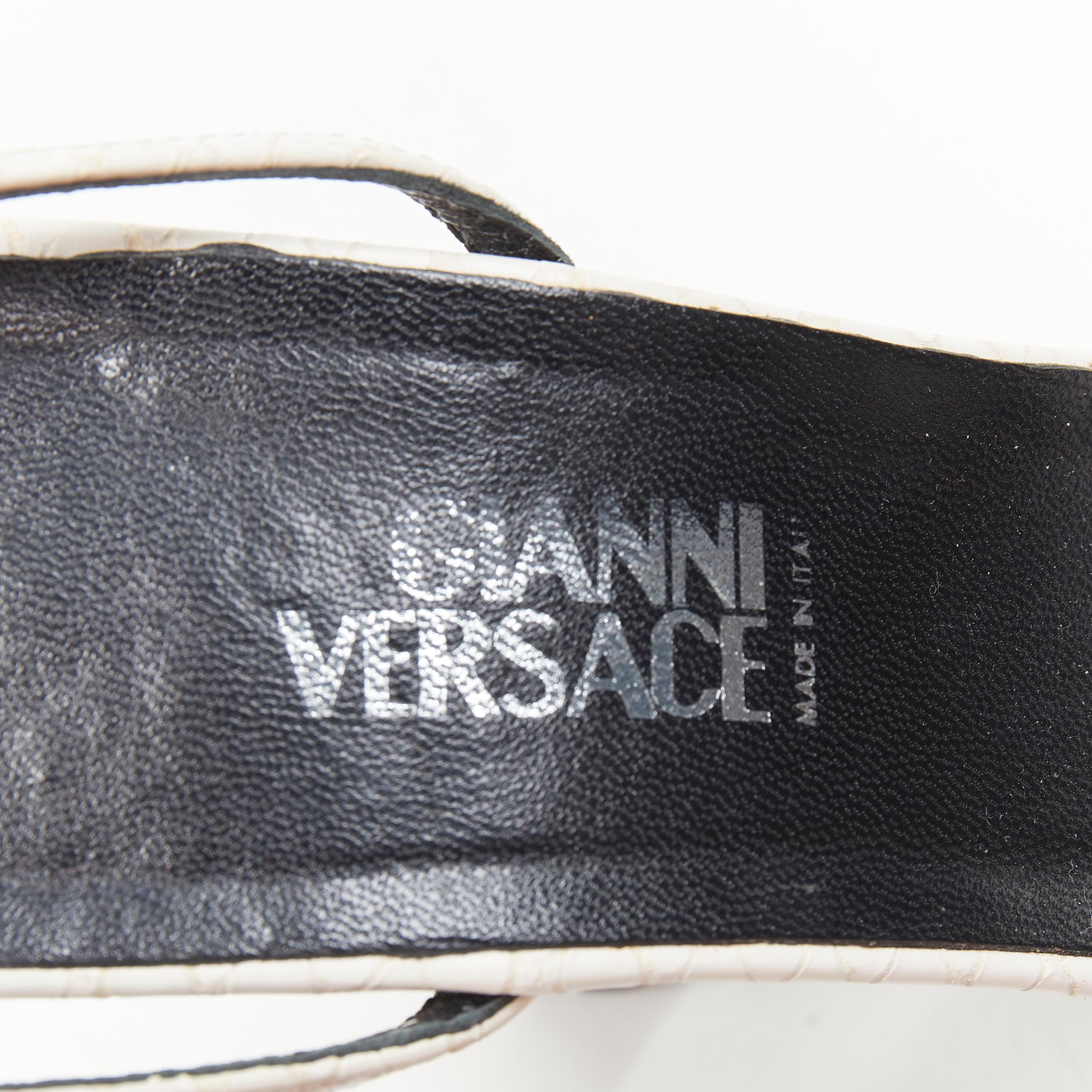 vintage GIANNI VERSACE white scaled grey shearling fur ankle strap sandal EU36 5