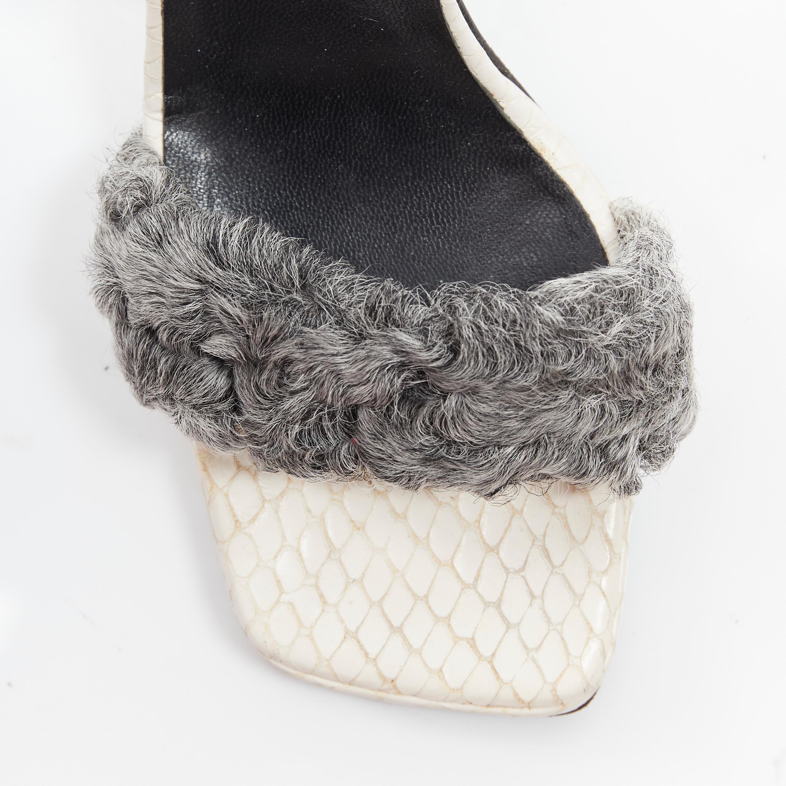 vintage GIANNI VERSACE white scaled grey shearling fur ankle strap sandal EU36 For Sale 2
