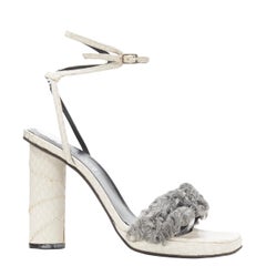 vintage GIANNI VERSACE white scaled grey shearling fur ankle strap sandal EU36