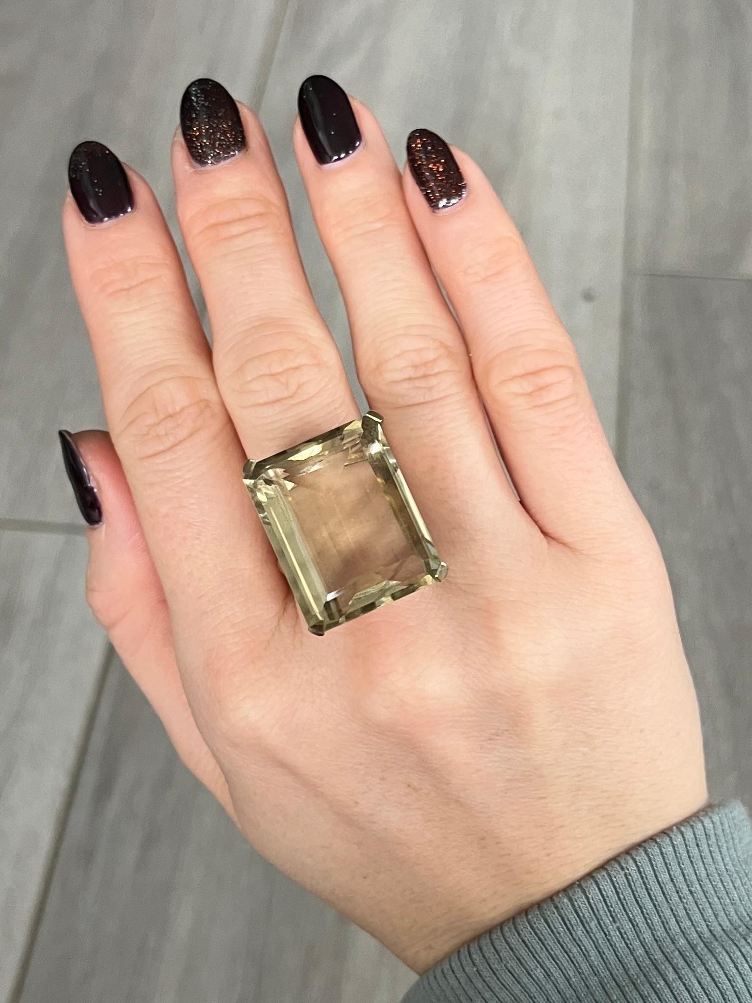 Emerald Cut Vintage Giant Citrine and 9 Carat Gold Cocktail Ring