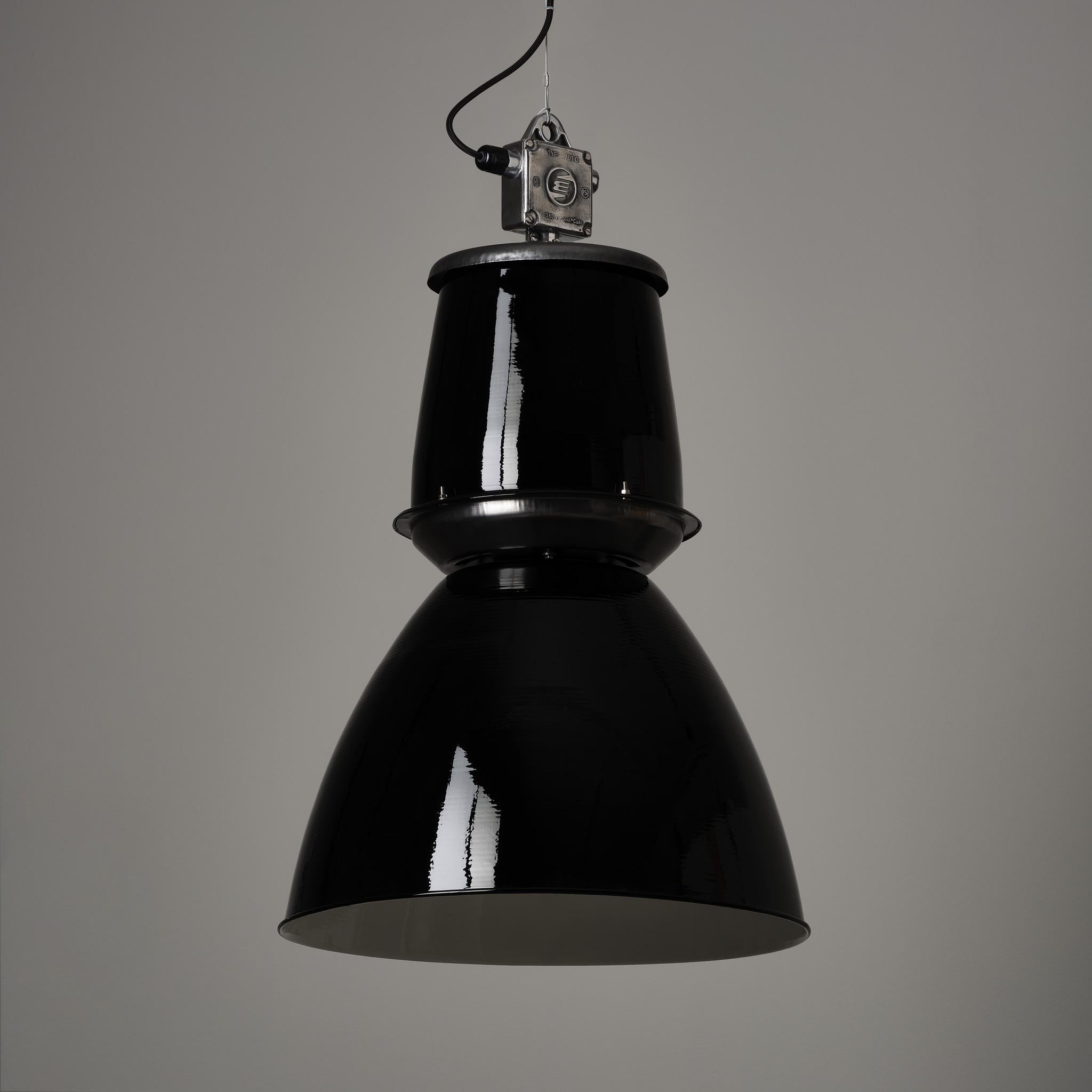 Industrial Vintage Giant Czech Pendant Light - Reconditioned Black/ Grey/ White For Sale