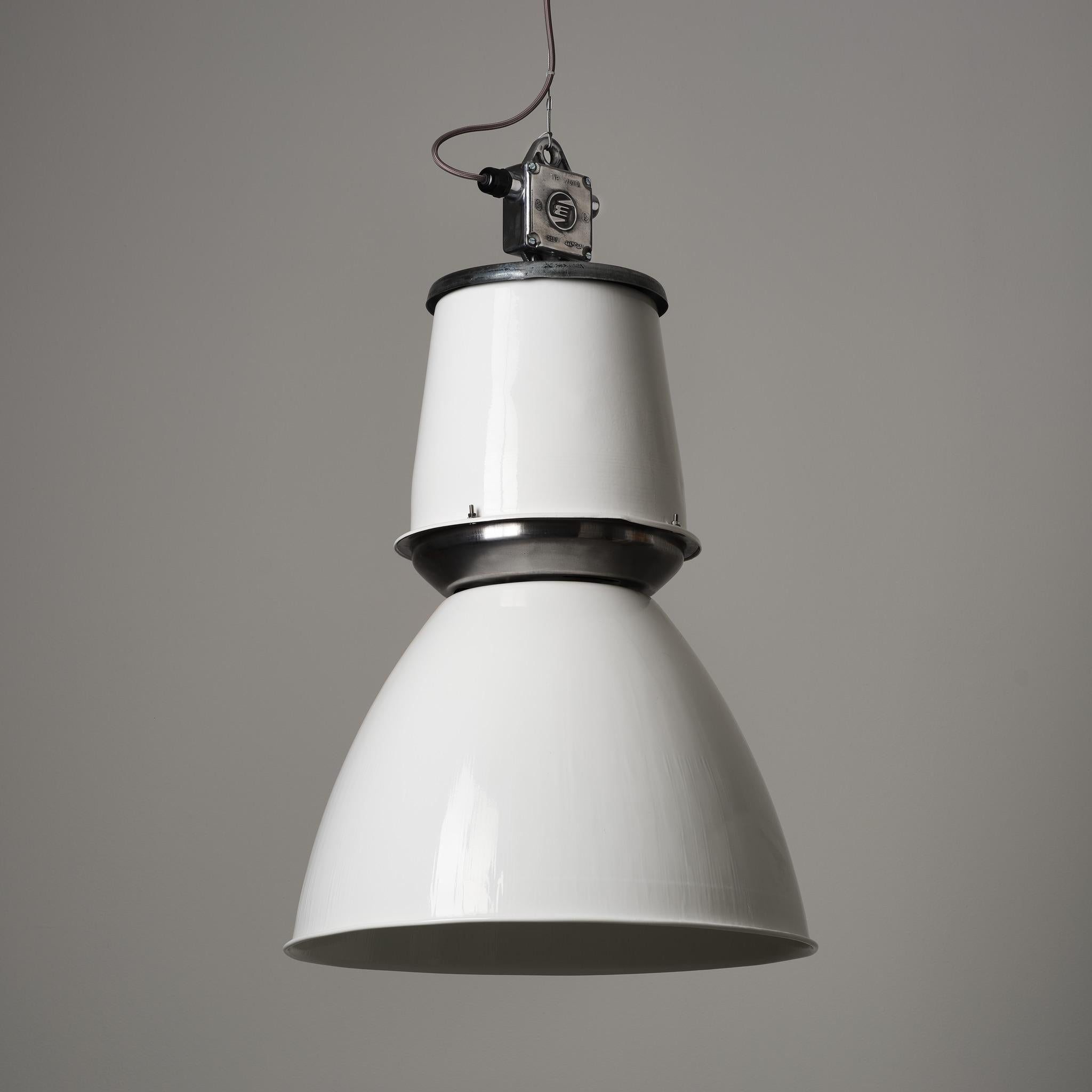 Enameled Vintage Giant Czech Pendant Light - Reconditioned Black/ Grey/ White For Sale