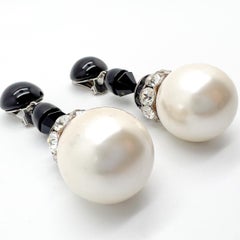 Vintage Giant Pearl Monochrome Drop Earrings 1970s