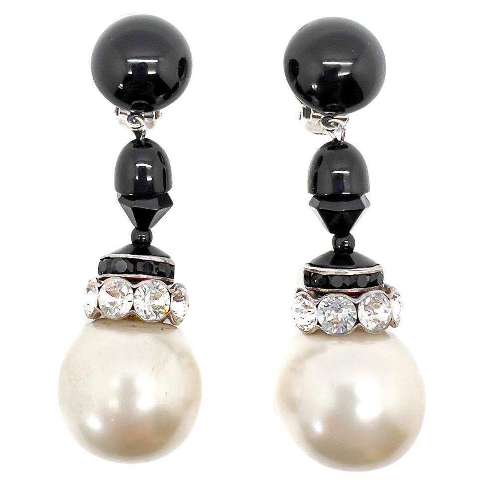 Vintage Giant Pearl Monochrome Drop Earrings 1970s For Sale