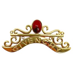 Retro Gigantic Givenchy Cabochon Embellished Logo Brooch 1980s