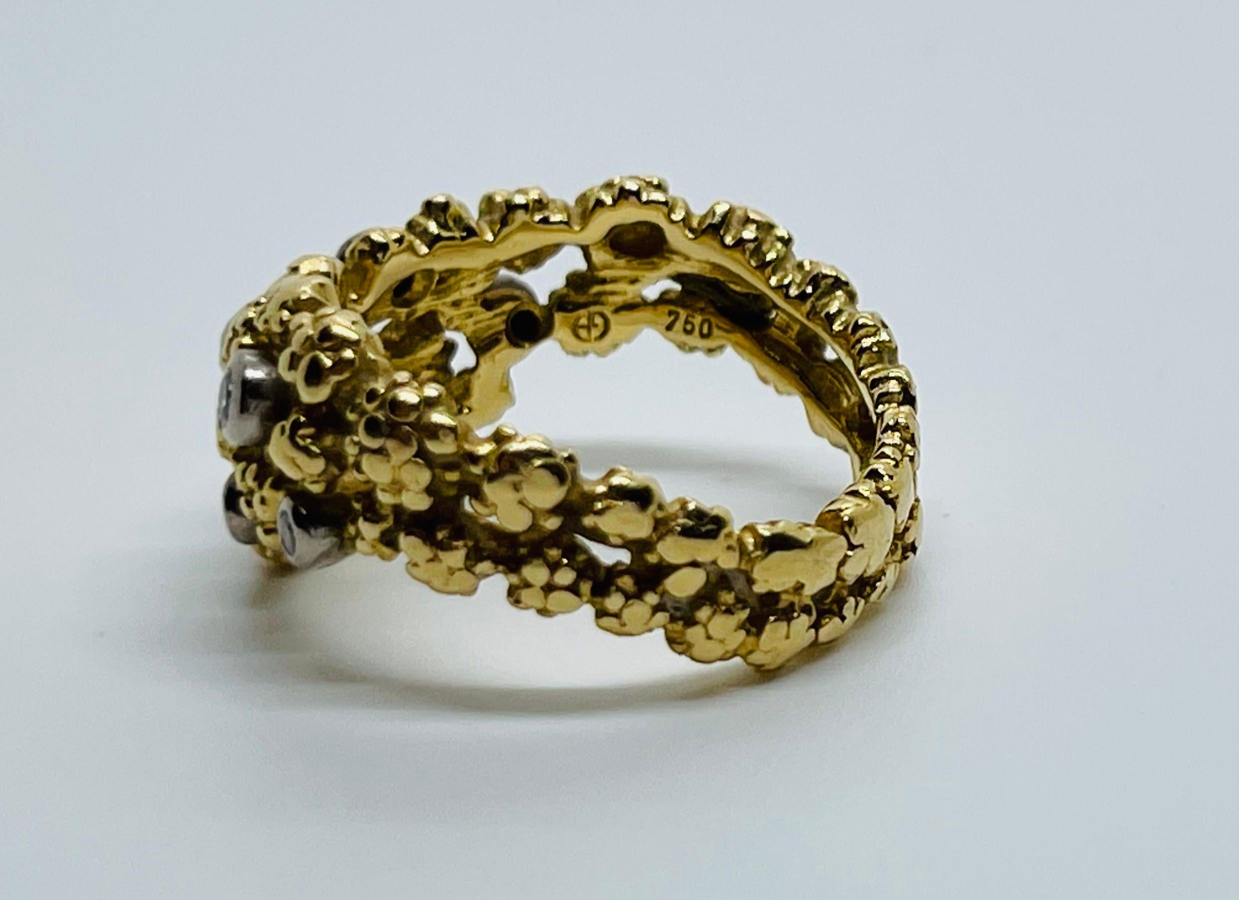 Moderne Gilbert Albert Bague vintage en or jaune 18 carats et diamants
