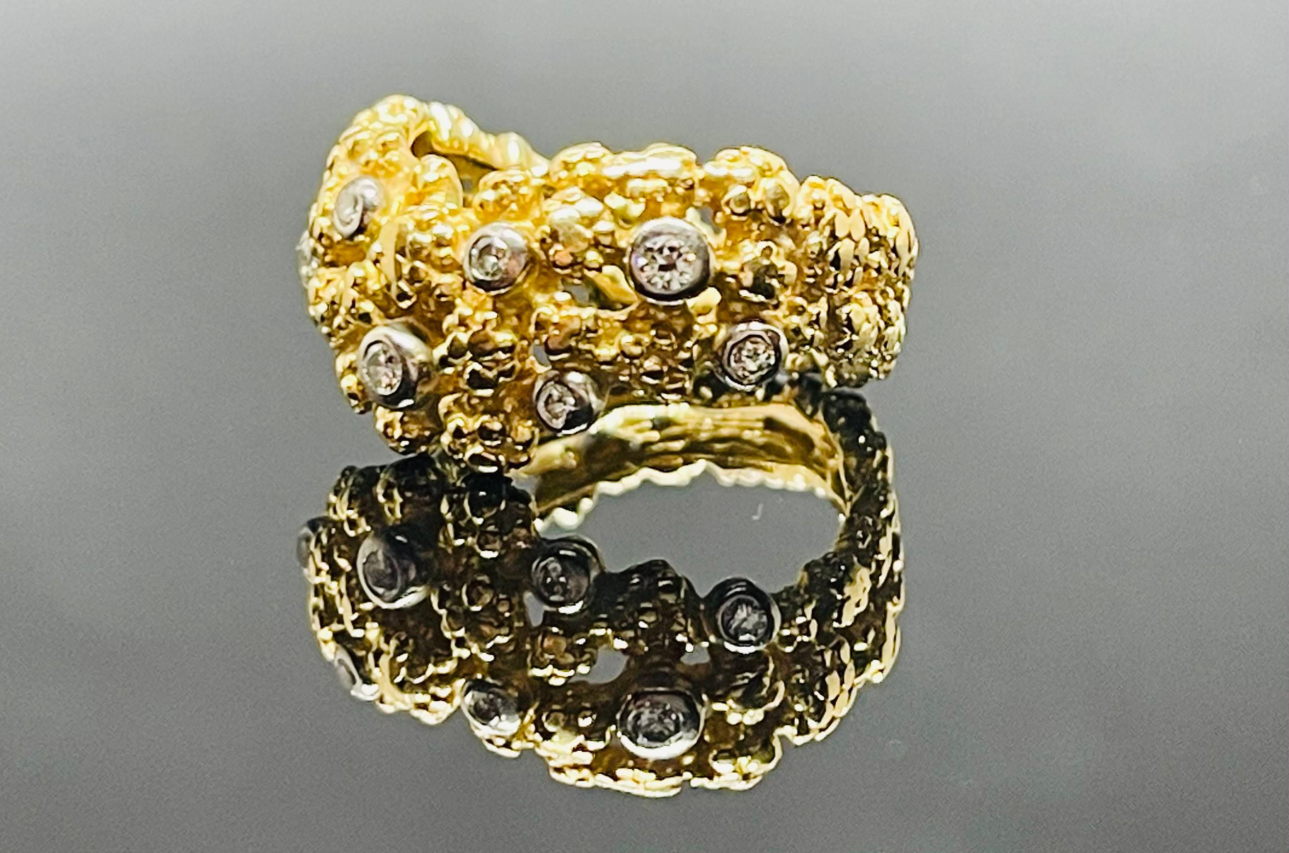 Modern Vintage Gilbert Albert 18 Karat Yellow Gold Diamond Ring