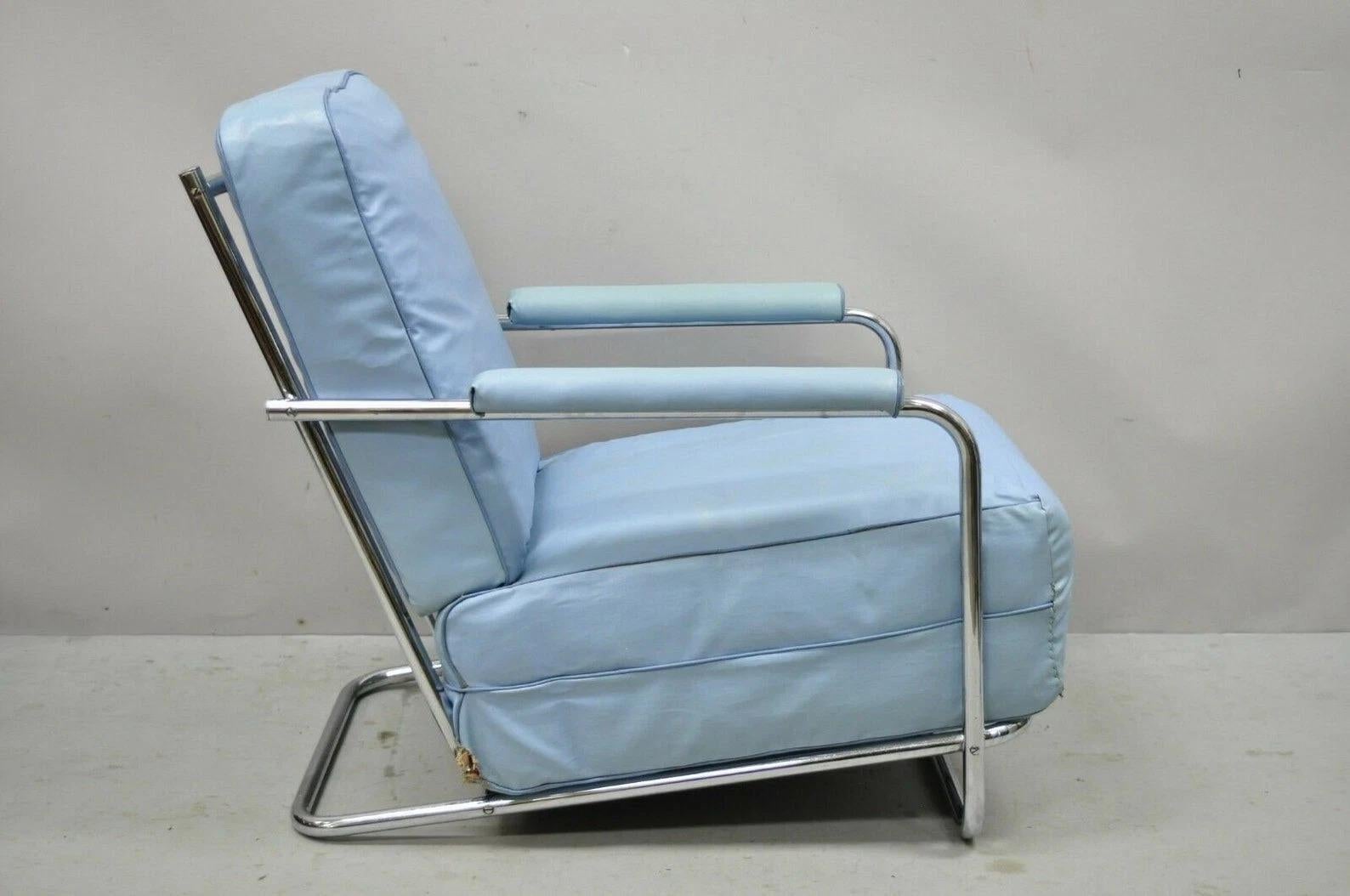 Vintage Gilbert Rohde for Troy Sunshade Art Deco Easy Chair Blue Lounge Chair in vendita 3