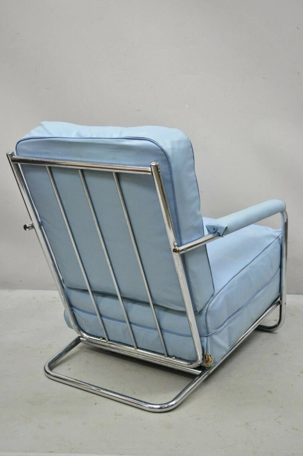 Art Déco Vintage Gilbert Rohde for Troy Sunshade Art Deco Easy Chair Blue Lounge Chair in vendita