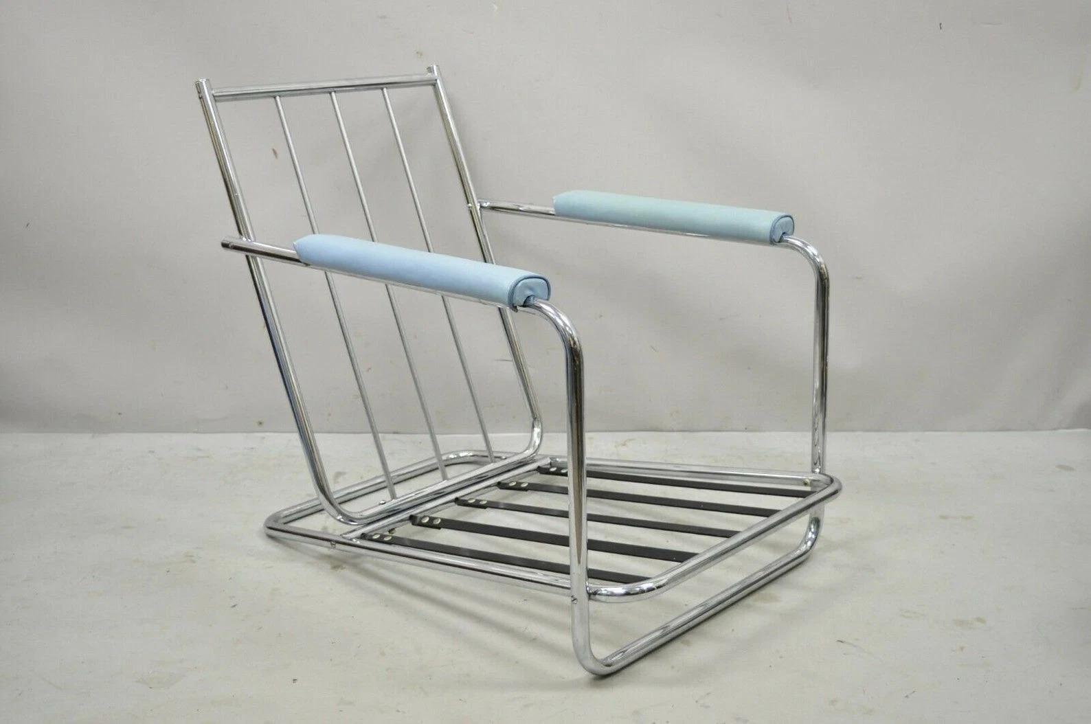 Sconosciuto Vintage Gilbert Rohde for Troy Sunshade Art Deco Easy Chair Blue Lounge Chair in vendita