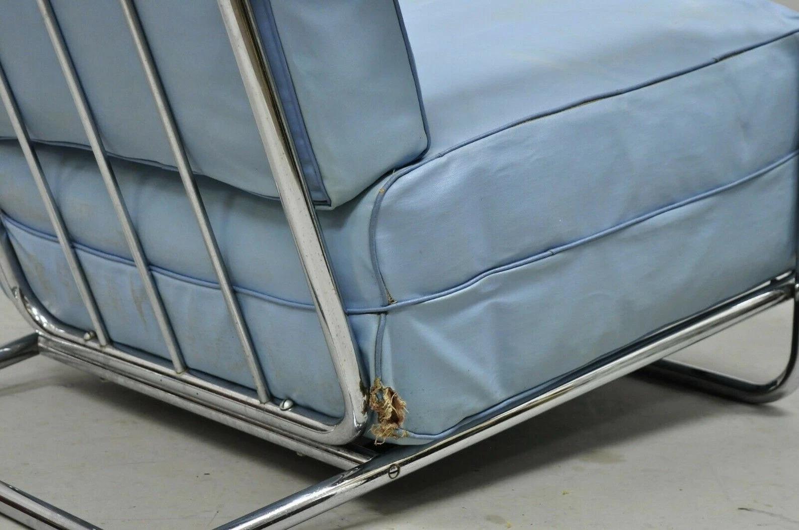 Vintage Gilbert Rohde for Troy Sunshade Art Deco Easy Chair Blue Lounge Chair in vendita 2