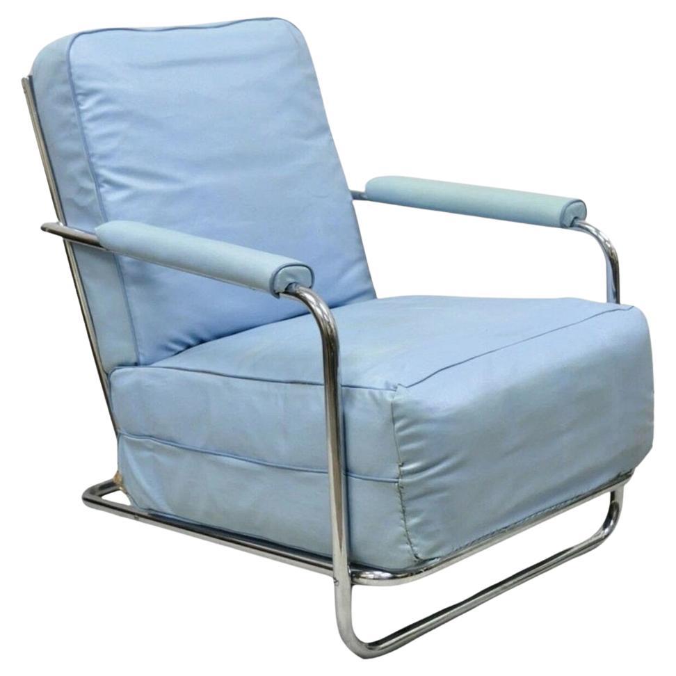 Vintage Gilbert Rohde for Troy Sunshade Art Deco Easy Chair Blue Lounge Chair
