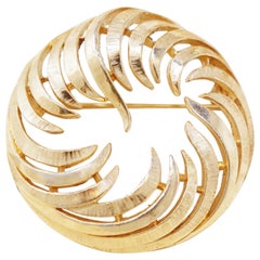 Vintage Gilded Abstract Circular Swirl Brooch by Crown Trifari, 1950s