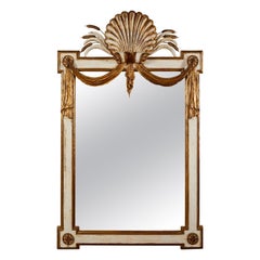 Retro Gilded and Painted Italian Mirror with Drape, Shell, and Wheat