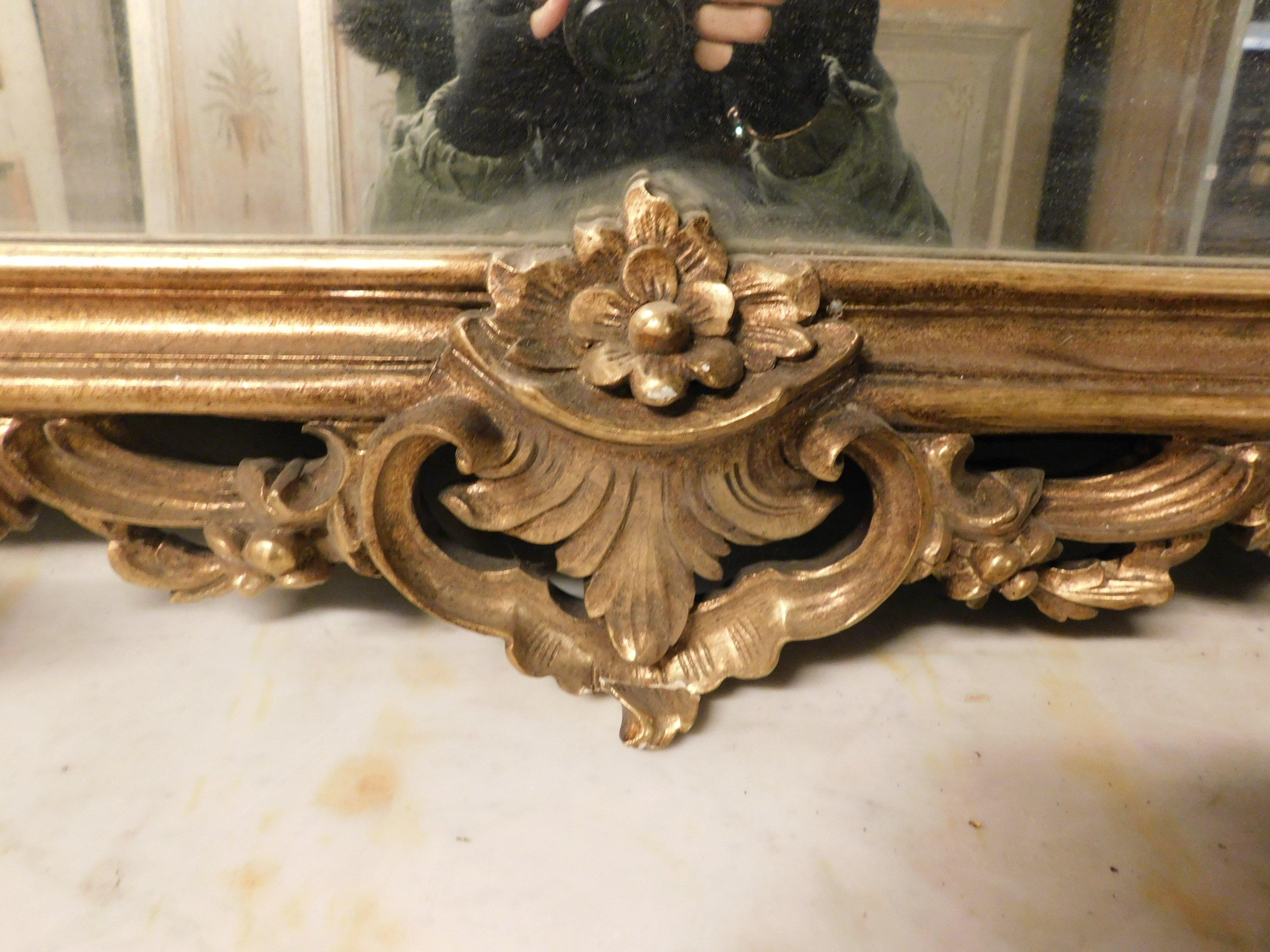 Italian Vintage Gilded and Richly Carved Mirror, Rectangular, 20th Century Italy