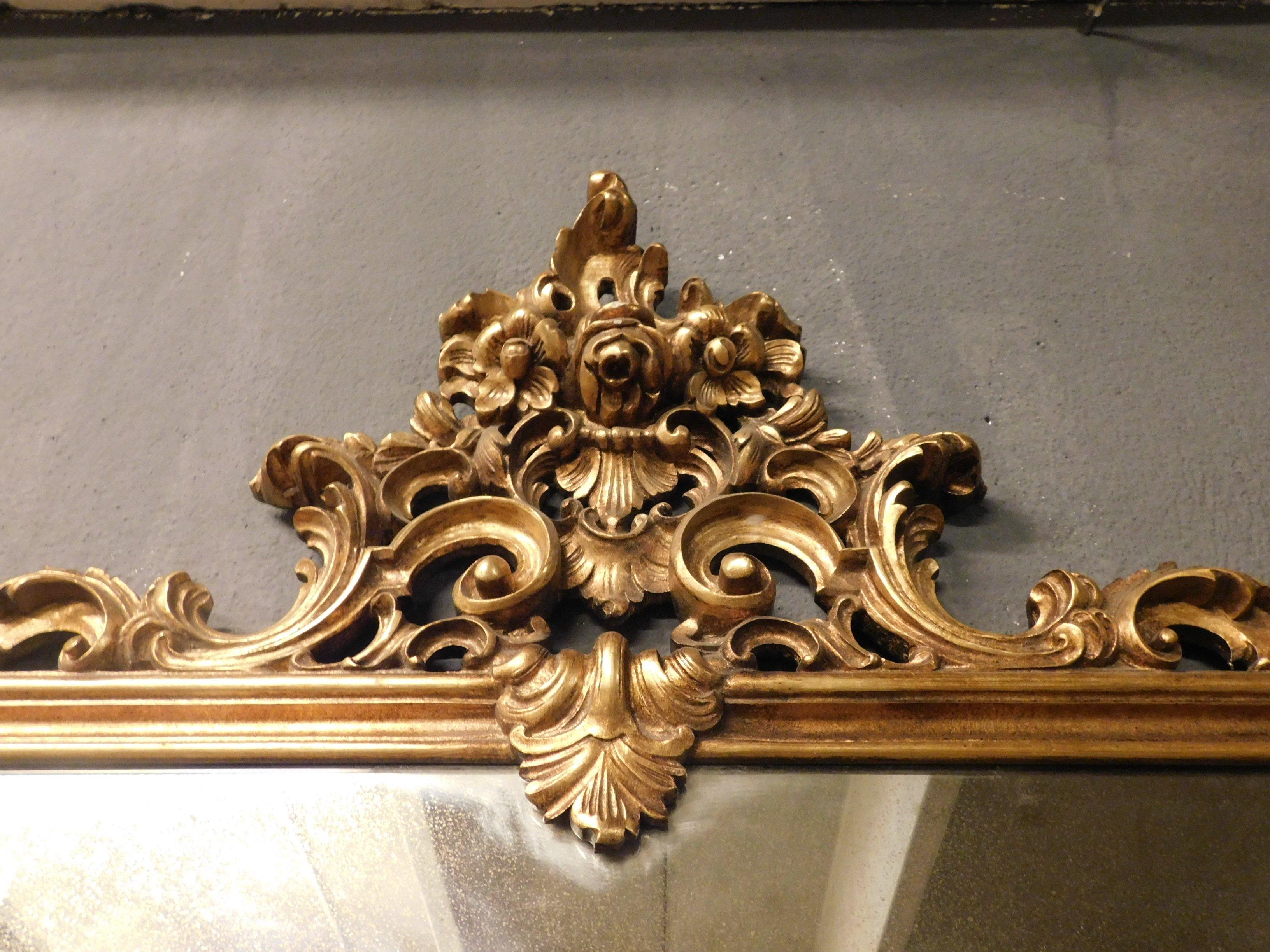Wood Vintage Gilded and Richly Carved Mirror, Rectangular, 20th Century Italy