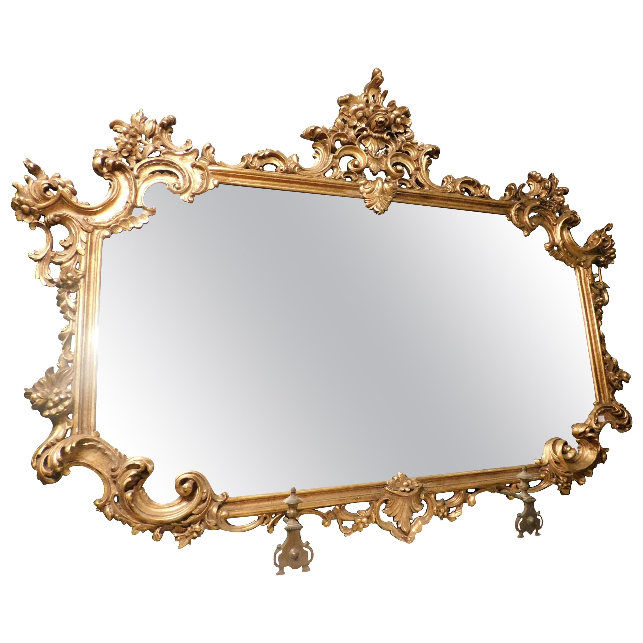 Vintage Gilded and Richly Carved Mirror, Rectangular, 20th Century Italy