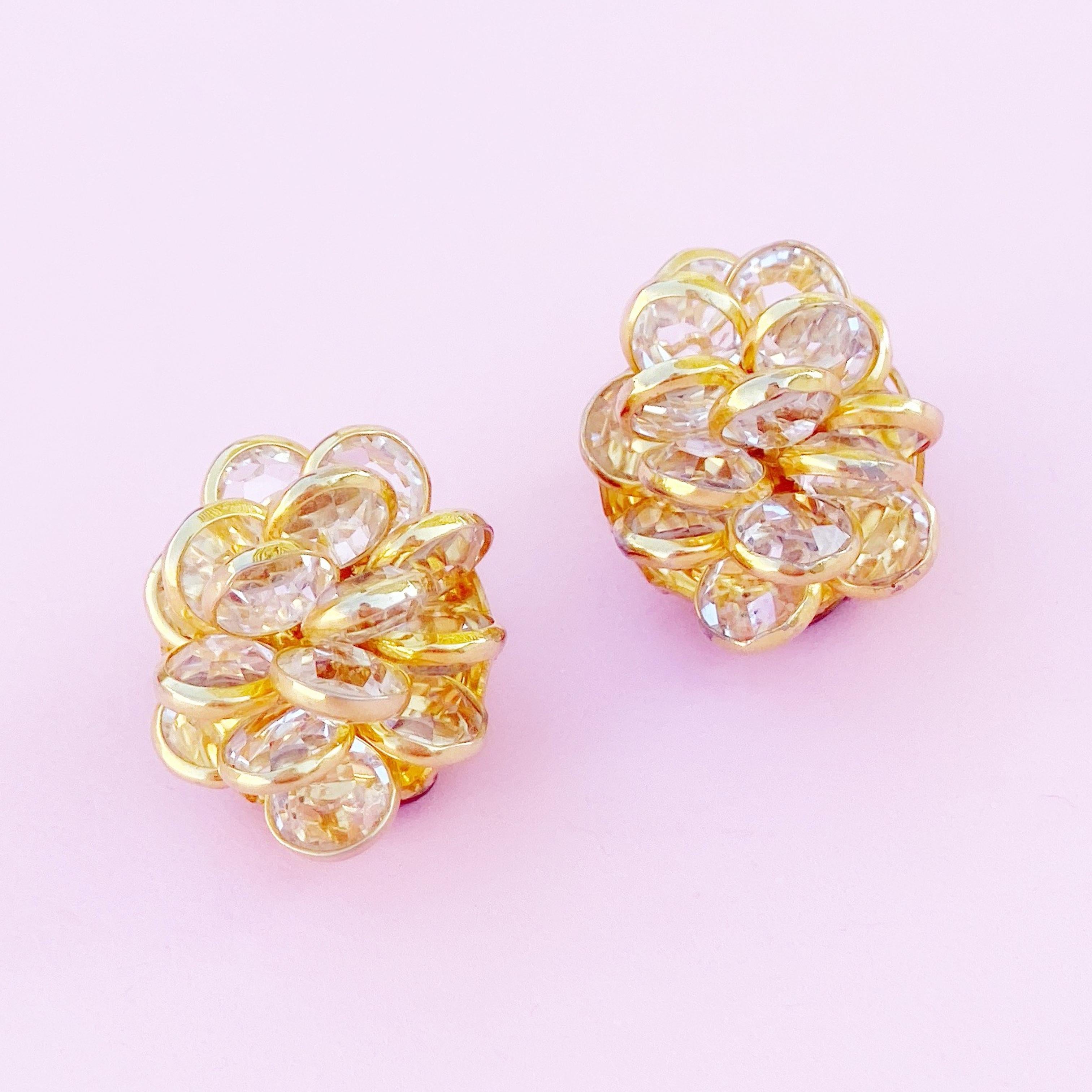 Vergoldete österreichische Kristall-Cluster-Ohrringe mit Lünette, 1980er Jahre (Moderne) im Angebot