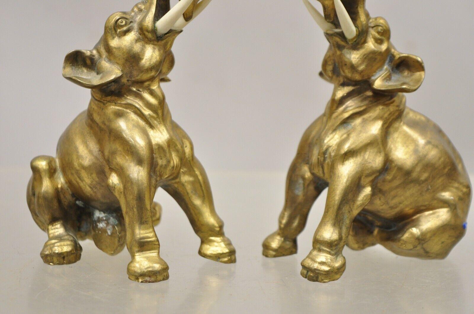 Vintage Vergoldetes Messing Bronze Figural Elefant Kleine Kerzenständer, ein Paar im Angebot 3