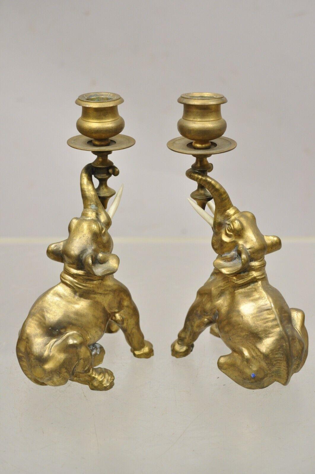 Vintage Vergoldetes Messing Bronze Figural Elefant Kleine Kerzenständer, ein Paar im Angebot 4
