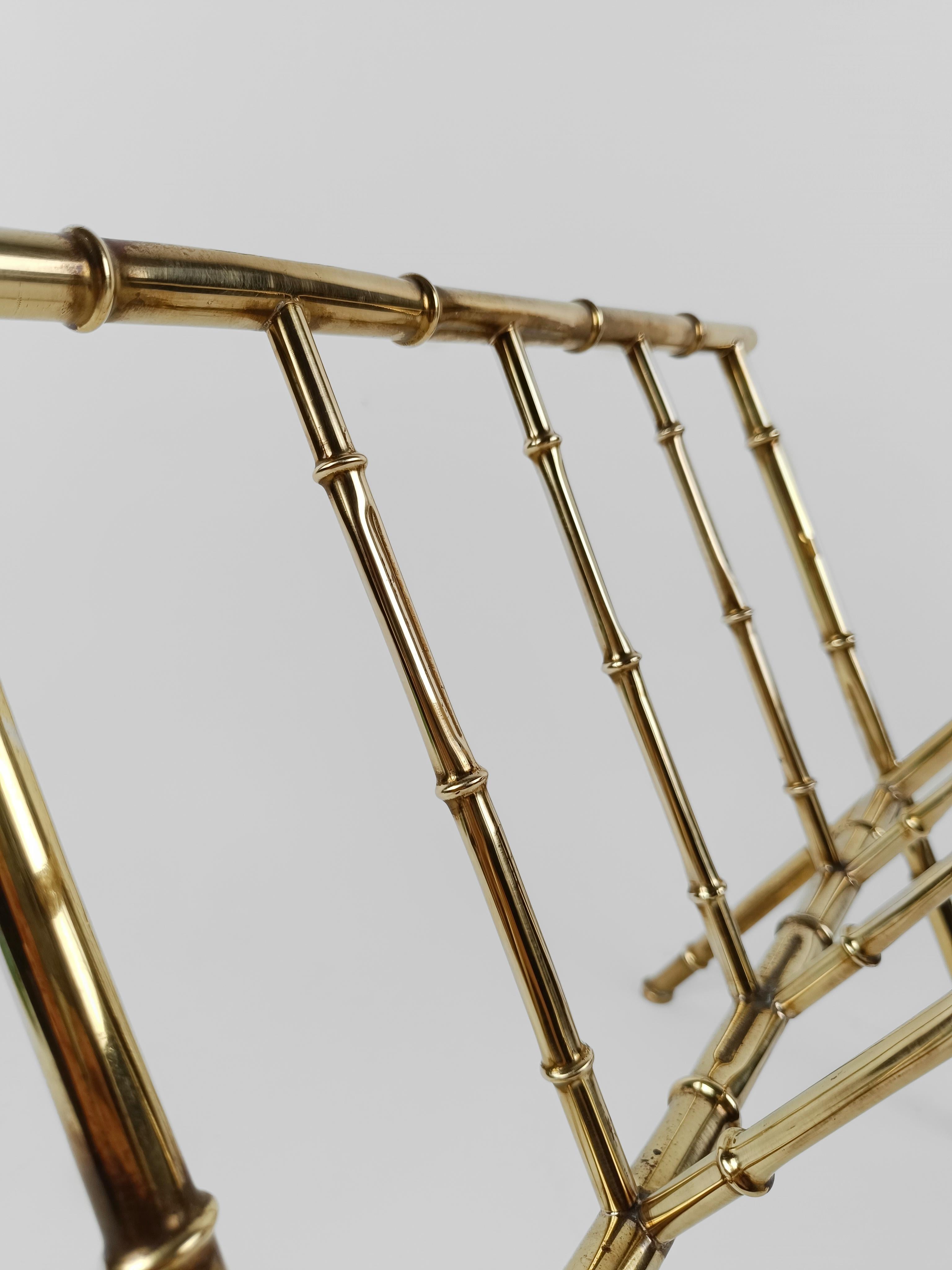 Vintage Gilded Brass Faux Bamboo Magazine Rack, Italy 1960s For Sale 7