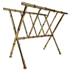 Vintage Gilded Brass Faux Bamboo Magazine Rack, Italy 1960s