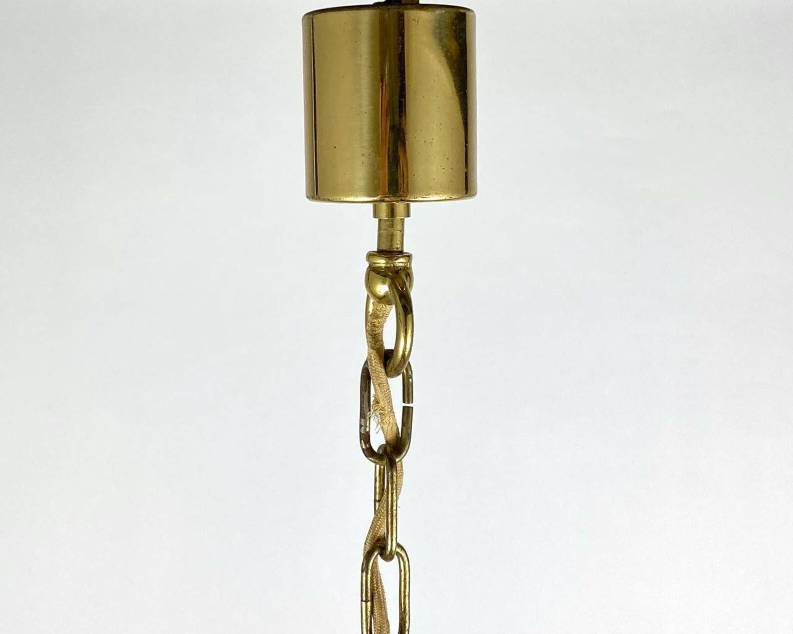 Late 20th Century Vintage Gilded Brass & Glass German Chandelier, 1970s For Sale