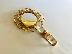 Vintage Gilded Bronze Rock Crystal Hand Mirror