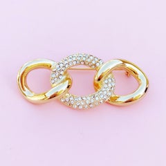 Vintage Gilded Chain Link Brooch with Crystal Pavé by Christian Dior, 1970s