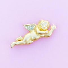 Vintage Gilded Cherub Figural Brooch by Bob Mackie, 1980s