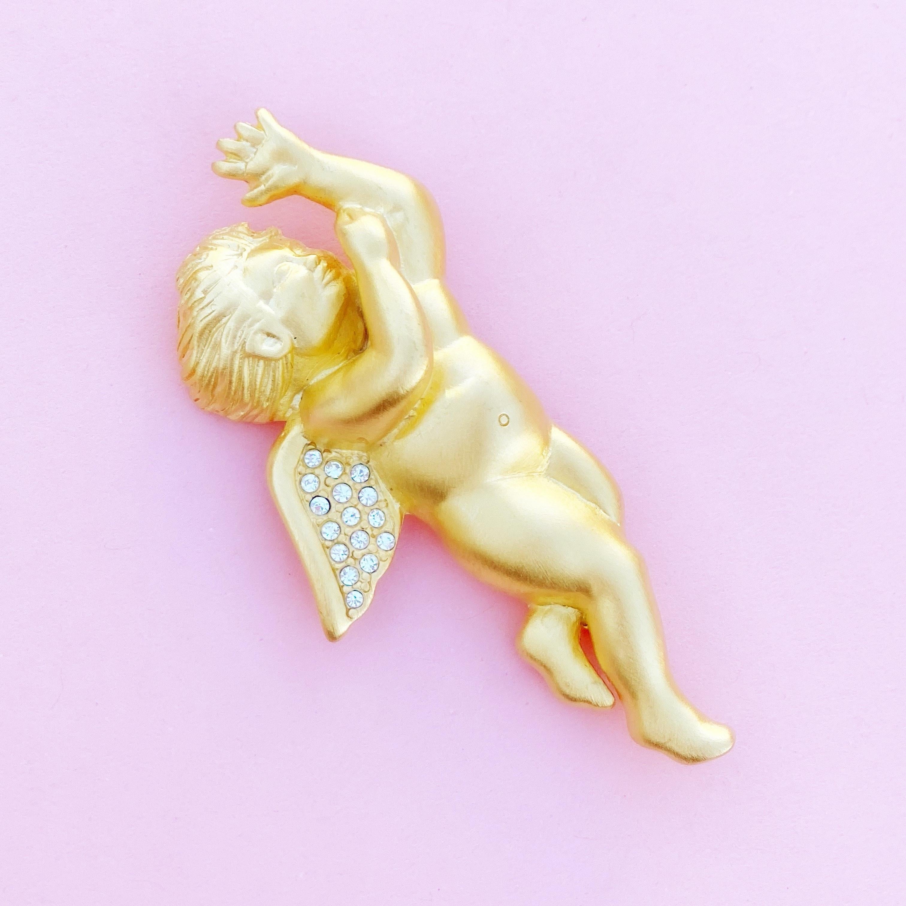 Modern Vintage Gilded Cherub Figural Brooch by Bob Mackie, 1980s