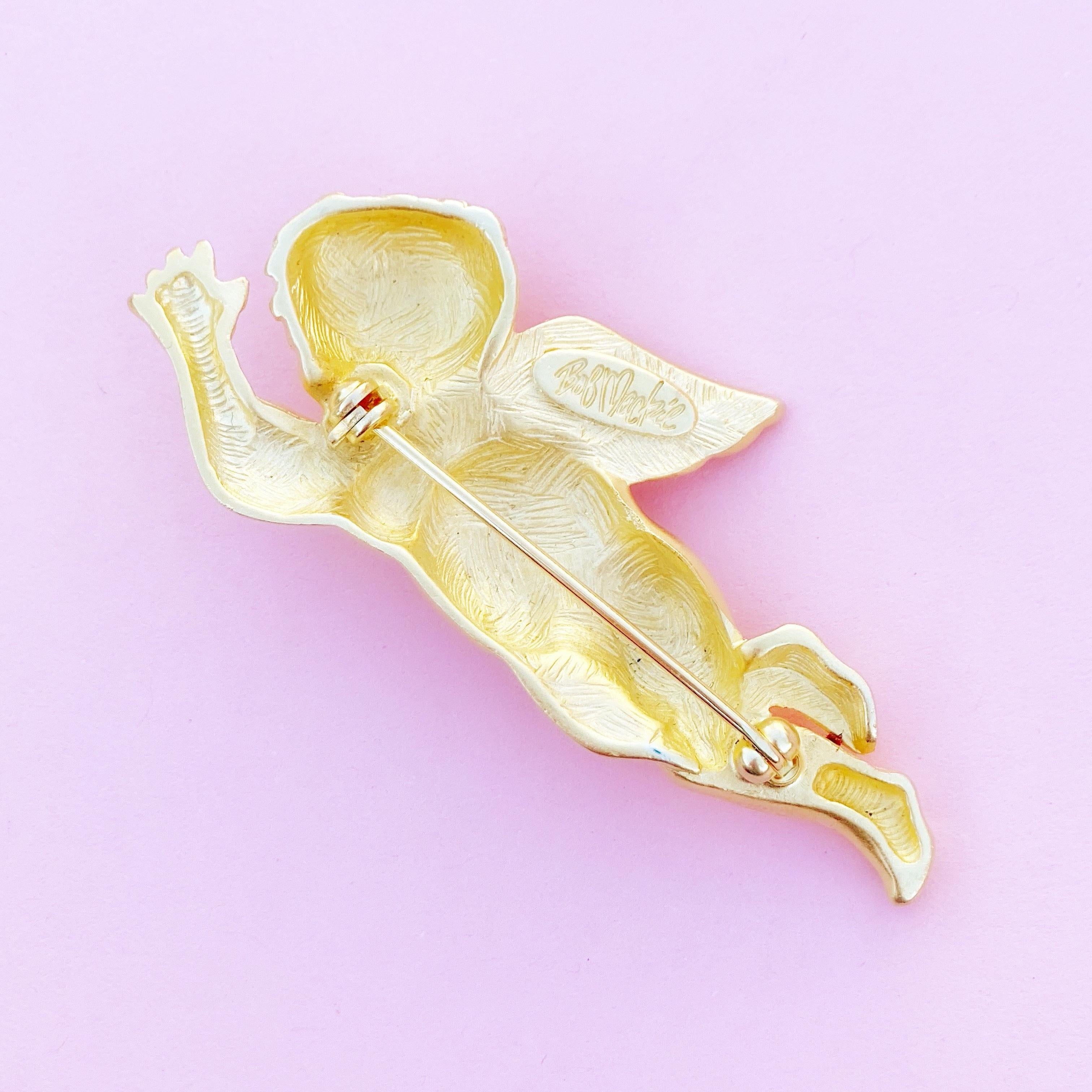 Vintage Gilded Cherub Figural Brooch by Bob Mackie, 1980s In Excellent Condition In McKinney, TX