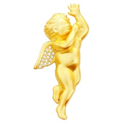 Vintage Gilded Cherub Figural Brooch by Bob Mackie, 1980s