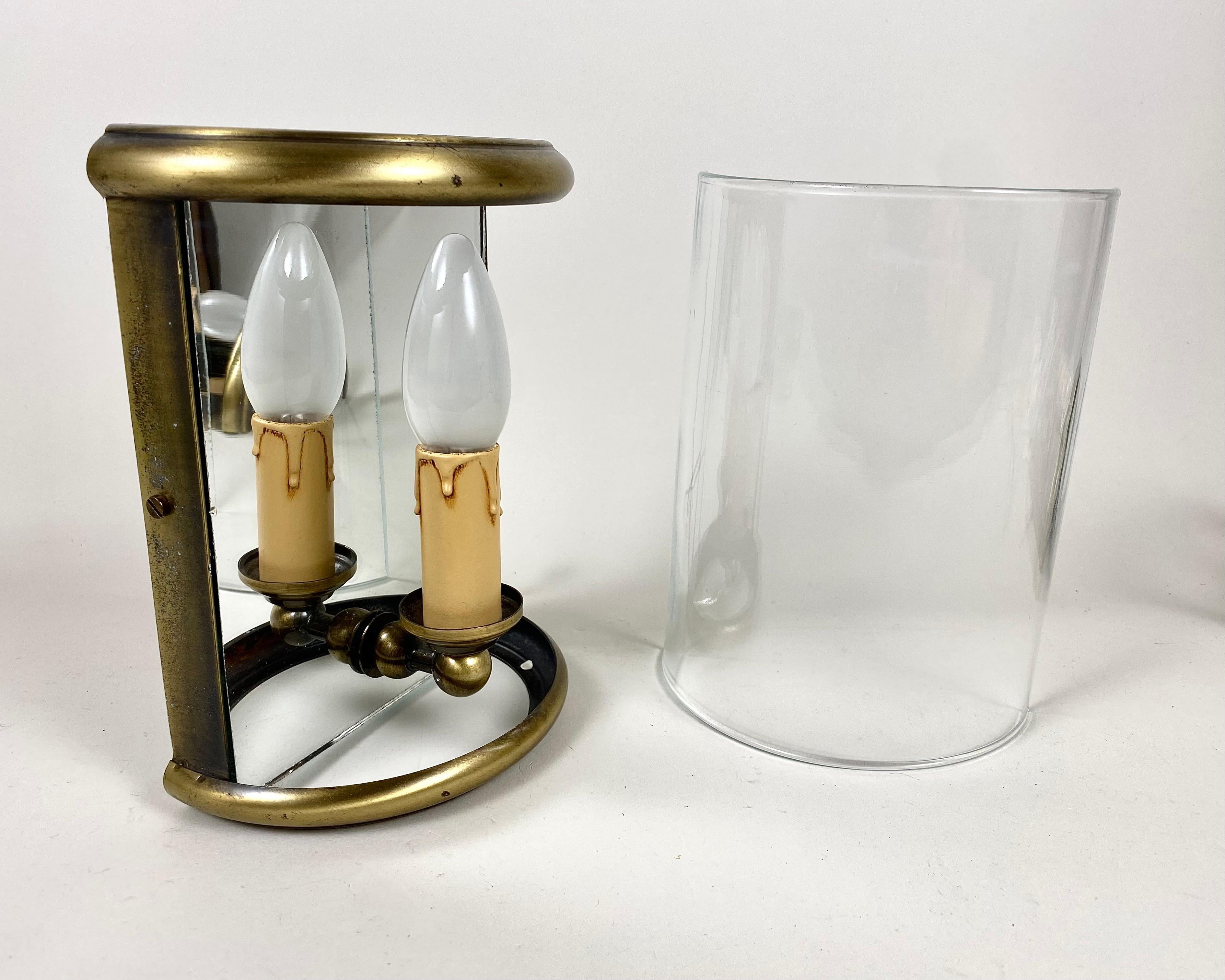 Vergoldete konvexe Vintage-Wandleuchter mit halber Laterne, Delmas Luminaires, Belgien, 80er Jahre (Louis XVI.) im Angebot