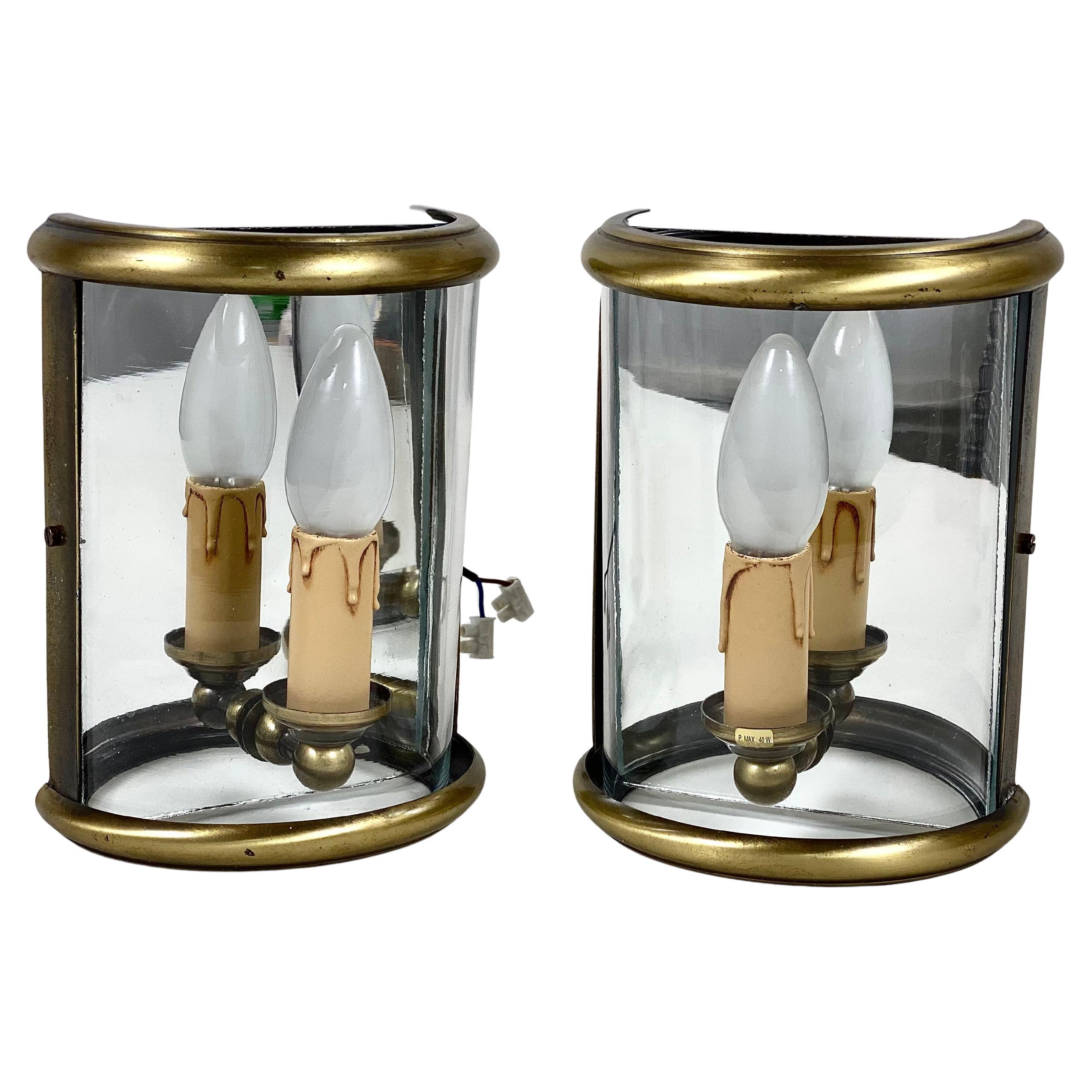 Vergoldete konvexe Vintage-Wandleuchter mit halber Laterne, Delmas Luminaires, Belgien, 80er Jahre im Angebot