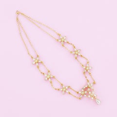 Vintage Gilded Crystal Rhinestone Flower Draped Chain Necklace By Monet, 1970s