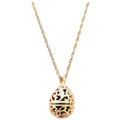 Vintage Gilded Filigree Caged Egg Pendant Necklace by Joan Rivers, 1990s