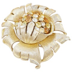 Vintage Gilded Flower Brooch with Topaz Crystals by Coro, 1960s