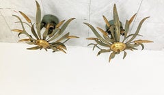 Vintage Gilded Flower Wall Lamps, 1960s, Set of 2