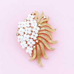 Vintage Gilded "Forget Me Not" White Flowers Brooch by Crown Trifari, 1950s