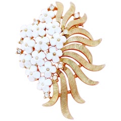 Vintage Gilded "Forget Me Not" White Flowers Brooch by Crown Trifari, 1950s