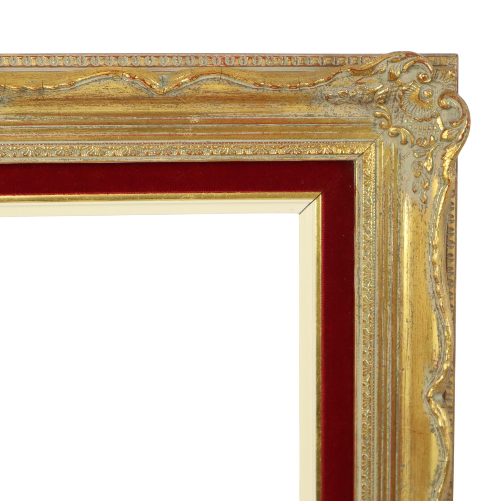 Vintage Vergoldeter Rahmen im Barockstil Roter Samt Classic 65x55cm (Gips) im Angebot