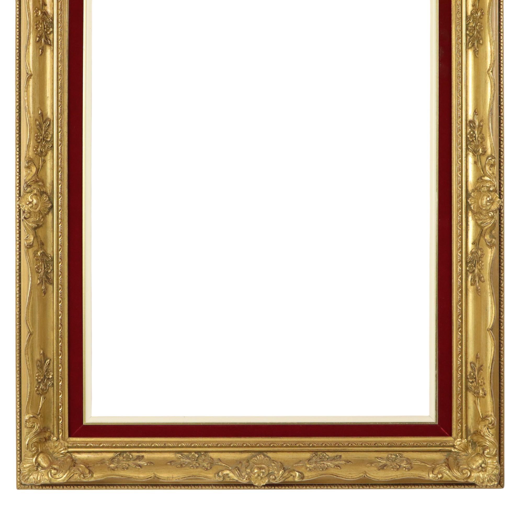 Gilt Vintage Gilded Frame Baroque Style Red Velvet Classic 66x56cm For Sale