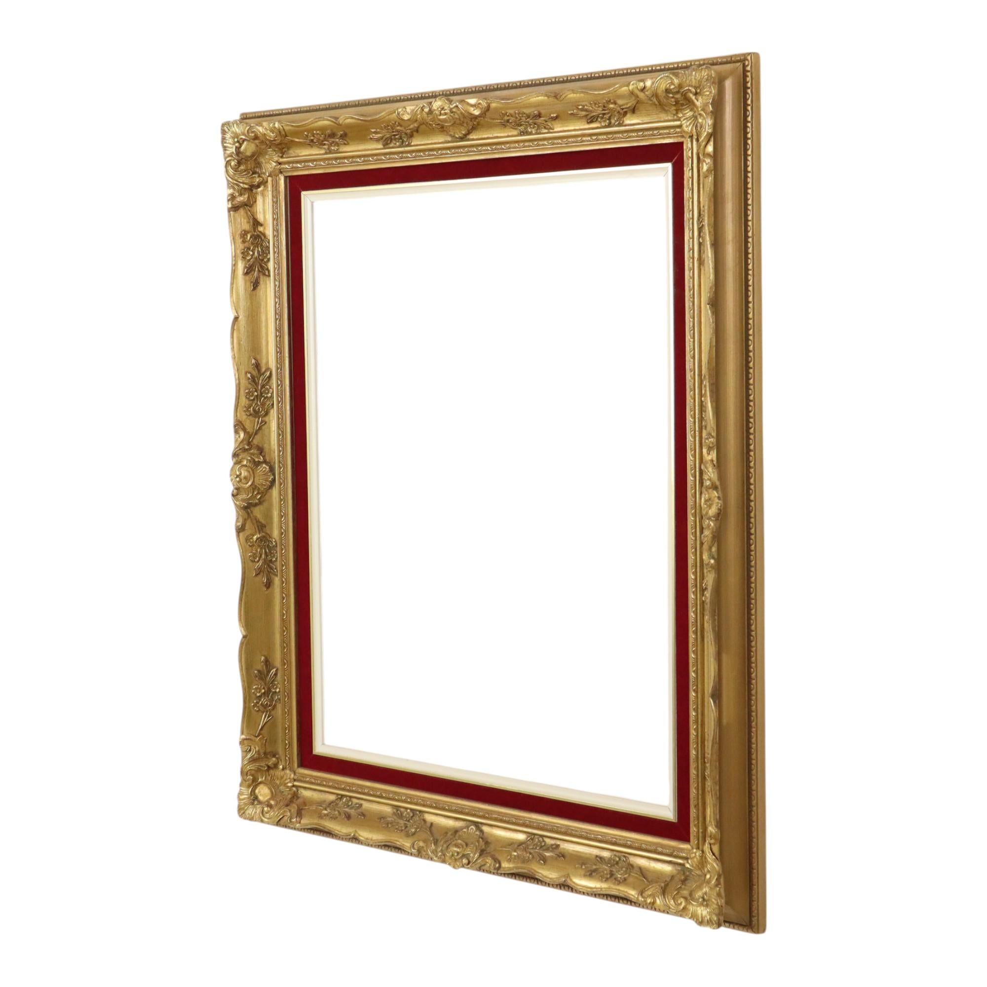 Early 20th Century Vintage Gilded Frame Baroque Style Red Velvet Classic 66x56cm For Sale
