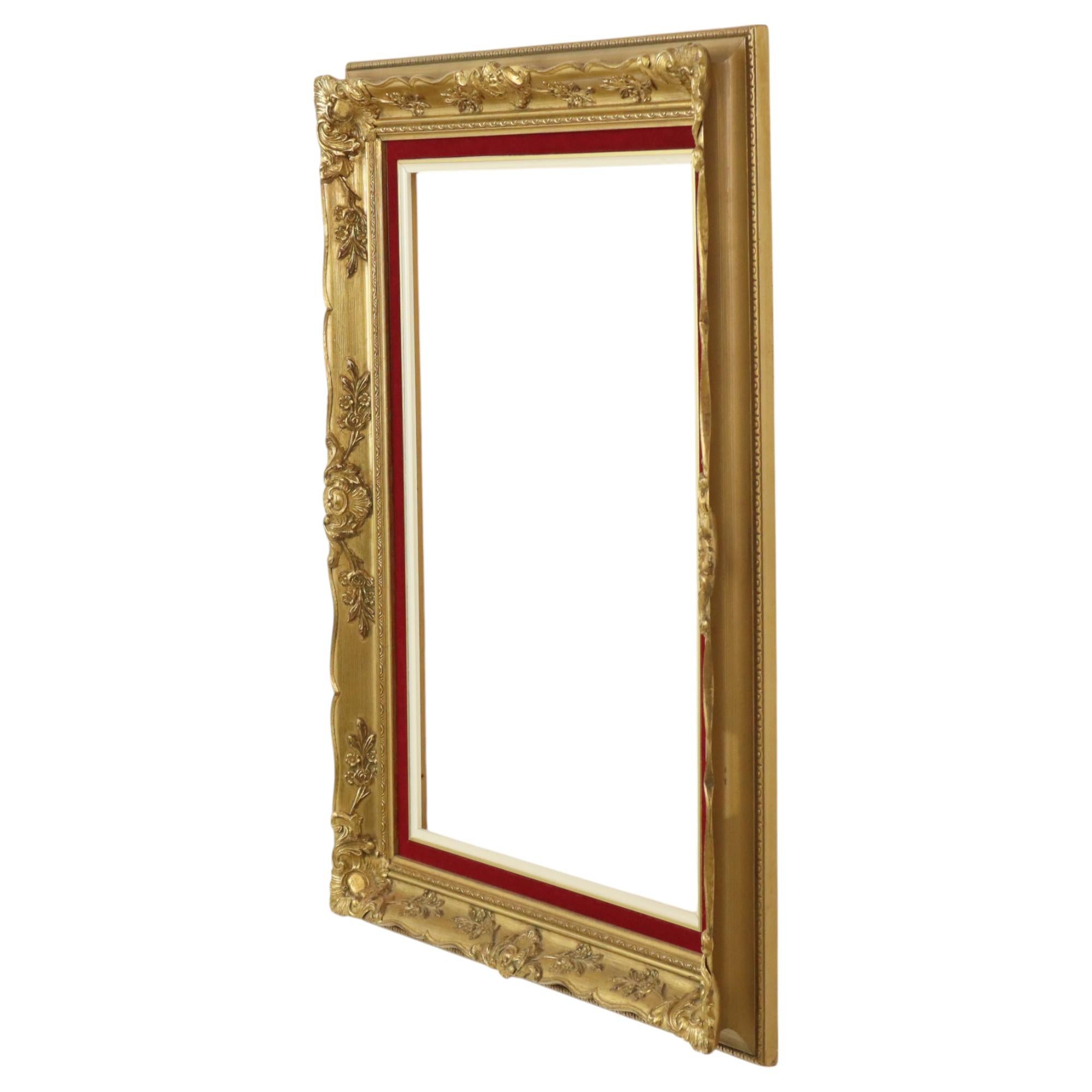 Vintage Gilded Frame Baroque Style Red Velvet Classic 66x56cm For Sale 1