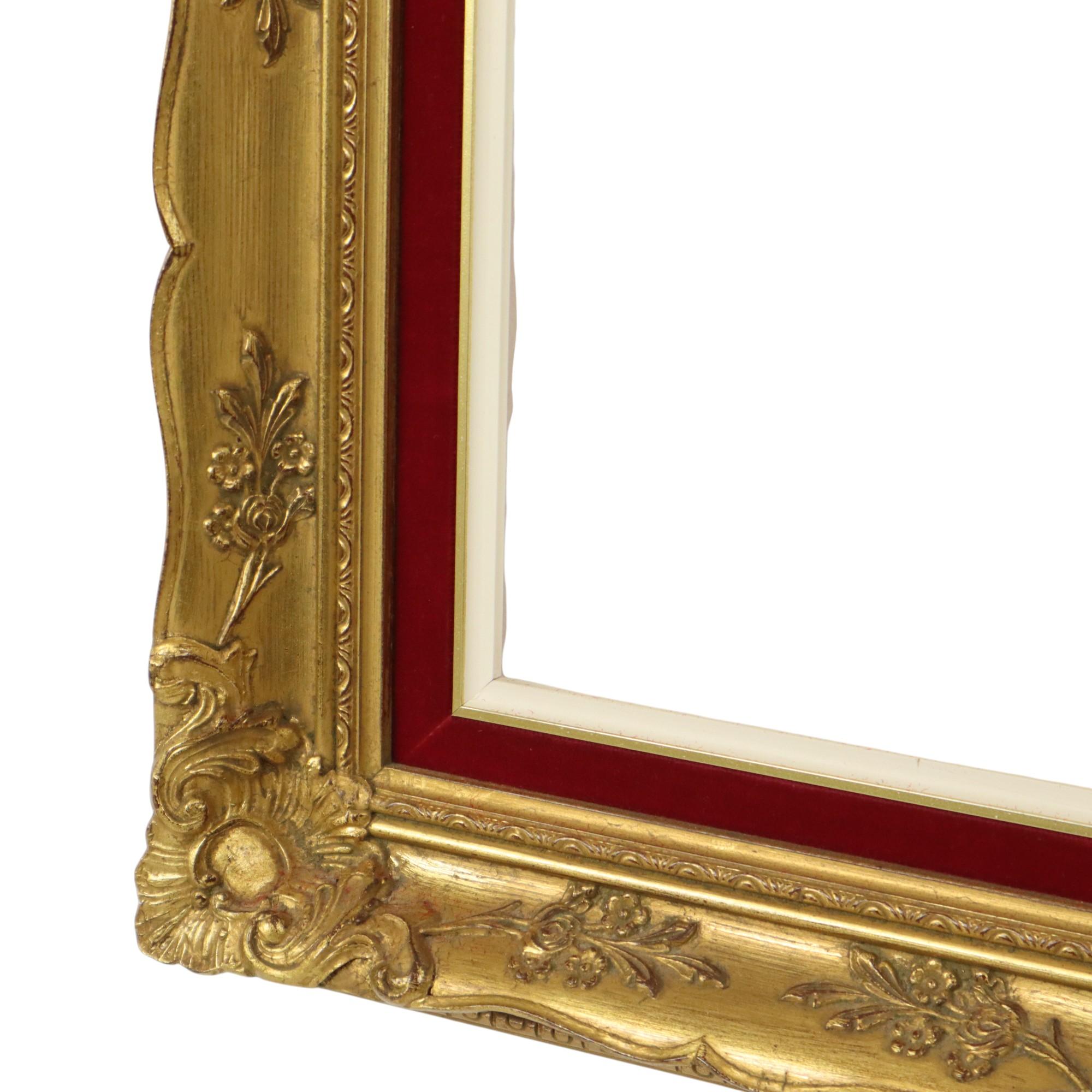 Vintage Gilded Frame Baroque Style Red Velvet Classic 66x56cm For Sale 3